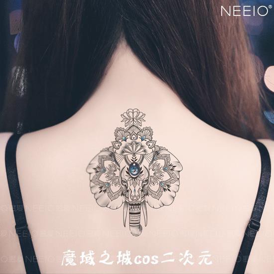 Stiker Tato Desain Gajah Dan Bunga Teratai Tahan Lama Anti Air