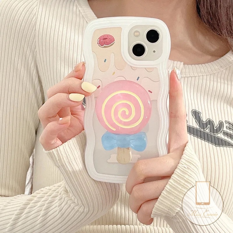 Redmi 12C 9C 9 10 9T 9A 10A A1+10C Mi 11T M3 Pro X3 Redmi Note10 11 Pro+10s 9 9Pro 8 11s Note 10 Pro Max Plus Bingkai Gelombang Es Krim Melt Manis Lucu Permen Stand Holder Case/Tempat Dudukan Stand Holder