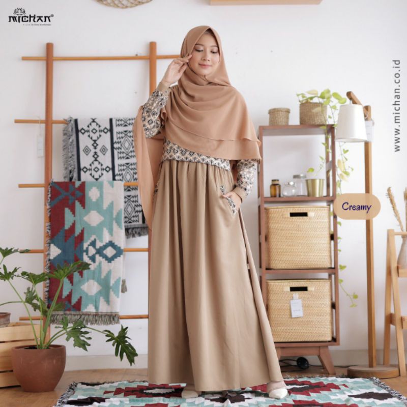 Gamis Motif Hello dress bahan katun toyobo  michan