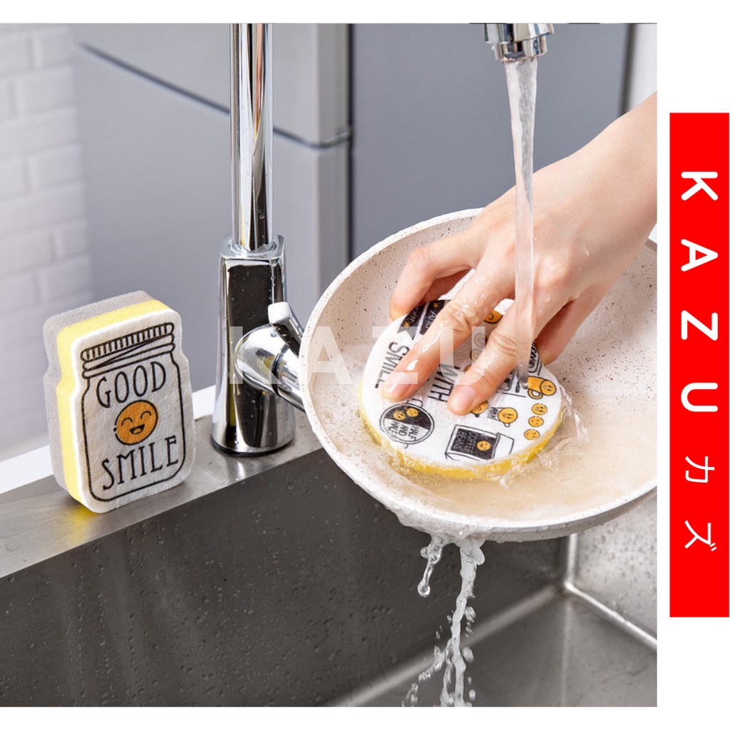 KAZU KHL254 Spons Cuci Piring Motif Lucu Kitchen Sponge Spon Karakter Smile Smiley Face