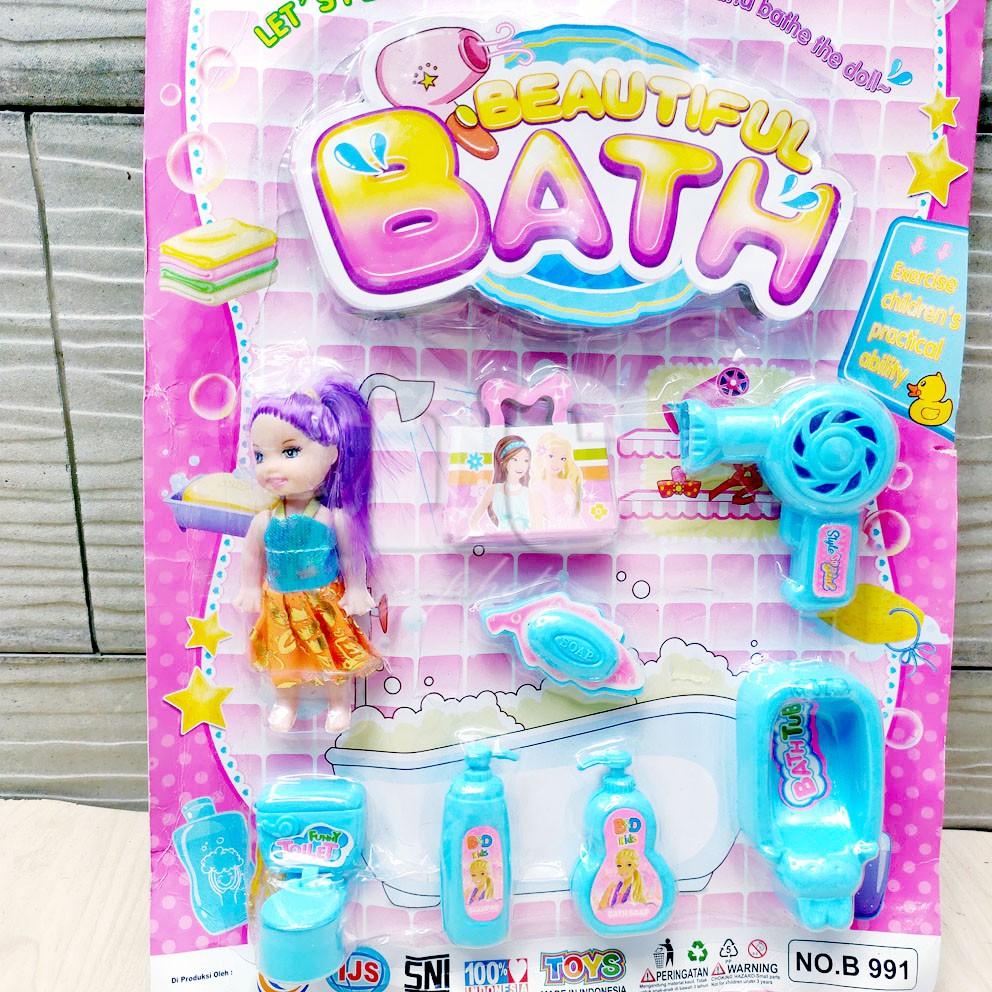 Beautiful Bath Mainan Mandi Boneka Anak Putri Berbie Hair Dryer Closet Sabun Sampo