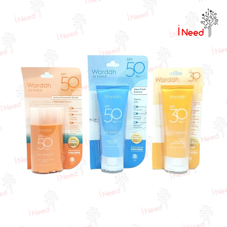 (INEED) (BPOM) WARDAH UV SHIELD Aqua Fresh SPF 50++/Active Protection SPF 50++/Essential Sunscreen SPF 30++