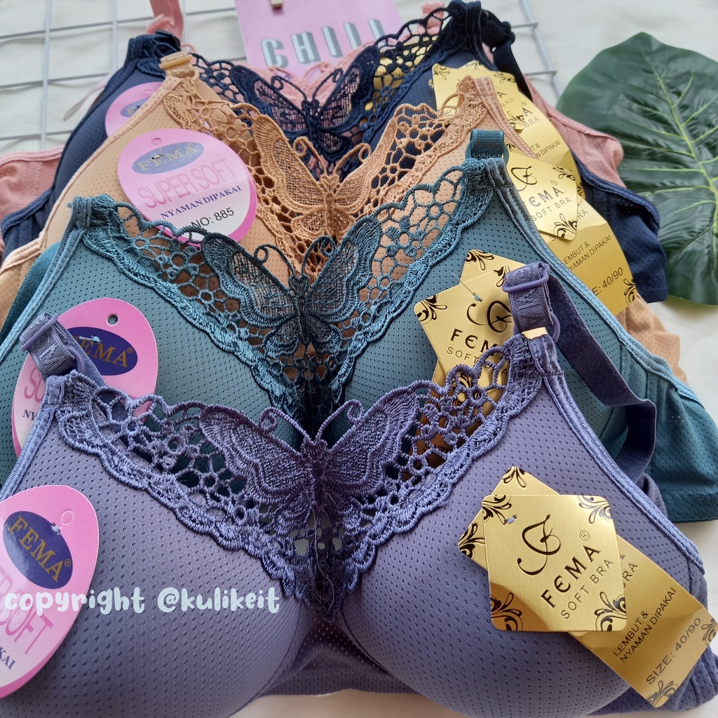 BH BRA Fema | Busa Sedang | Cup Sedang | Tanpa Kawat | Motif Bordir | 2 Kait | Ukuran 34 36 38 40 | 