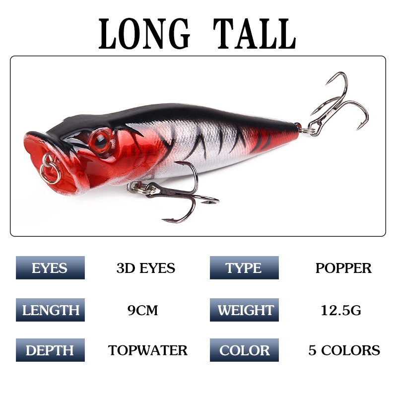 Fishing Lure Popper Casting Tunggal Hook 12,5g / 9cm 3D Mata Plastik Hard Bait