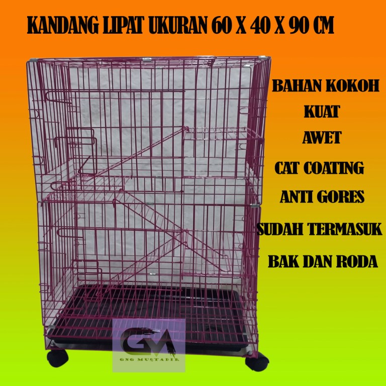 Kandang Kucing Tingkat 3 Size L 90x60x45 + Tatakan + Roda