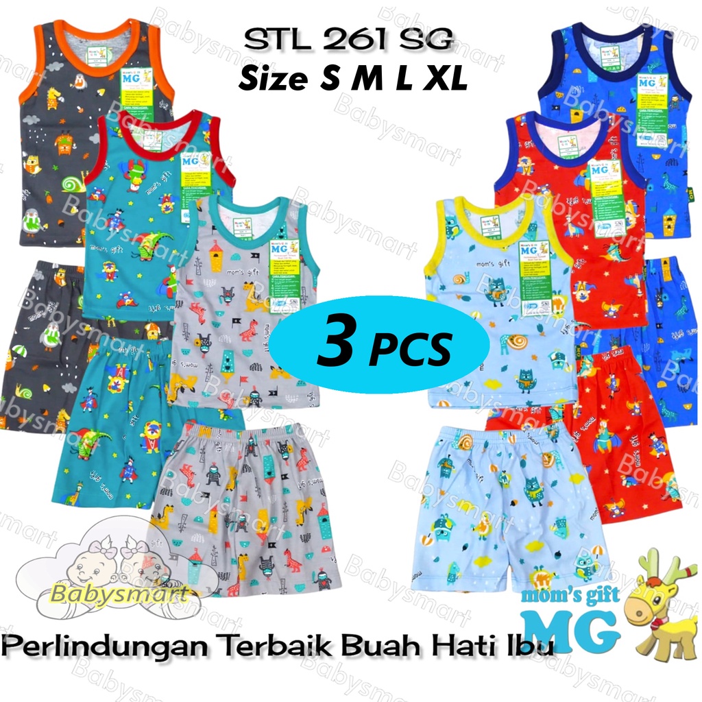 Babysmart - 3 SET Setelan Singlet/Kutung Anak/Bayi FULL PRINT Motif ANIMAL MOM'S GIFT SNI Bahan 100% Katun DK PREMIUM Tebal Size S - XL