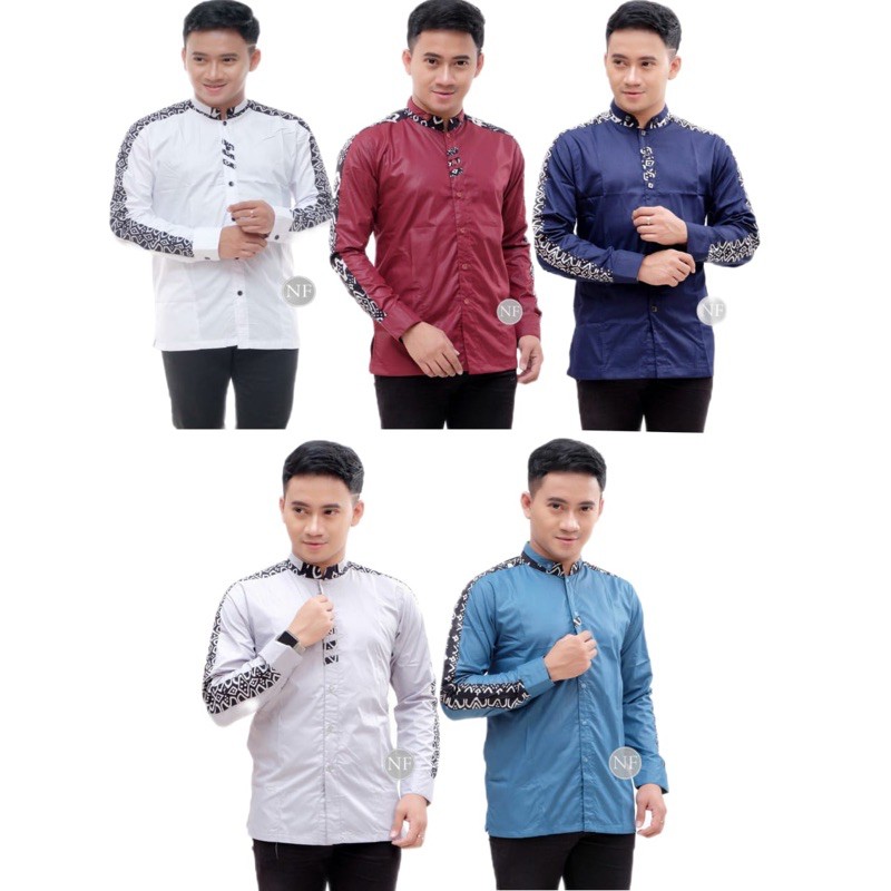 Baju Koko Original Hilwa Motif Falcon Warna Putih Kombinasi Batik Terbaru