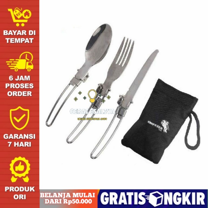 Sendok Garpu Pisau Set Stainless Steel Camping Kamping Portable