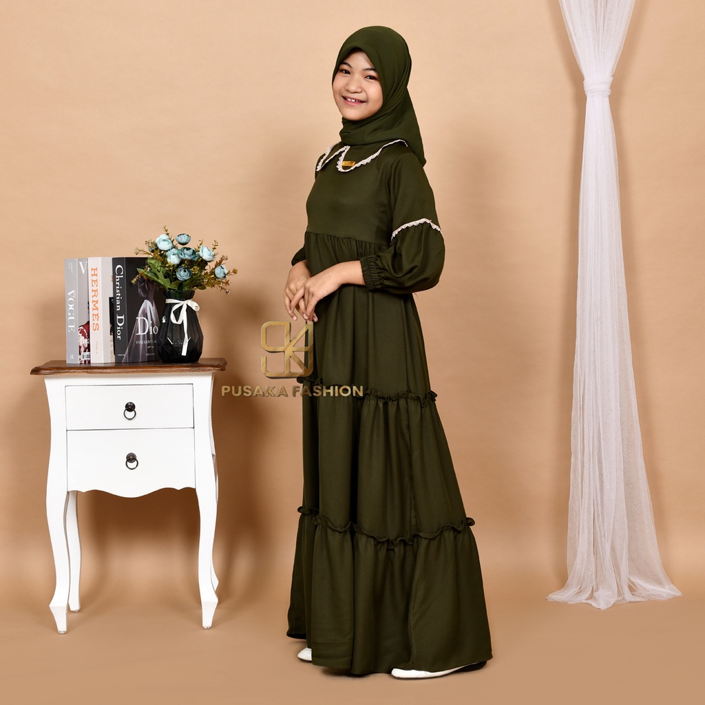 NAYLA kids gamis anak muslim perempuan tanggung long dress serut susun kid wanita anak usia 4 5 6 7 8 9 10 11 12 13 14 tahun warna putih tulang bw hitam lilac wardah dusty pink fashion muslim anak pesantren  ngaji manasik haji maulid nabi sekolah agama