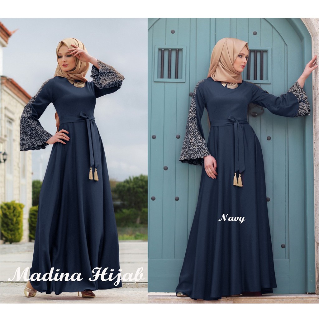 Madinah Dress Wanita lengan Terompet bordir / Gamis Wanita / Maxi Dress Wanita