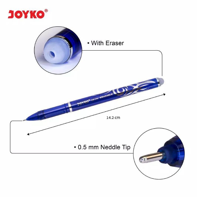 selusin pen bisa di hapus merek  joyko hitam dan biru isi 12 pcs