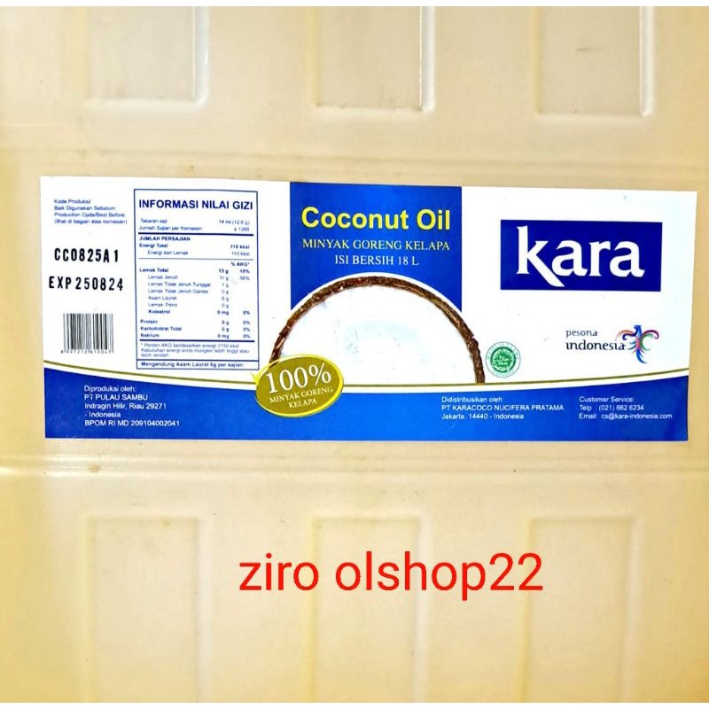 

minyak goreng kara 18ltr.produk di jamin sesuai.exp 2026
