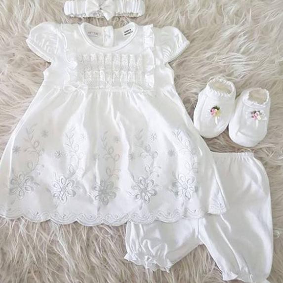 ®KV41❇ Baju Bayi Newborn baru Lahir Beautiful Set / New Born Baby Dress / 0 - 6 bulan / Dress Putih