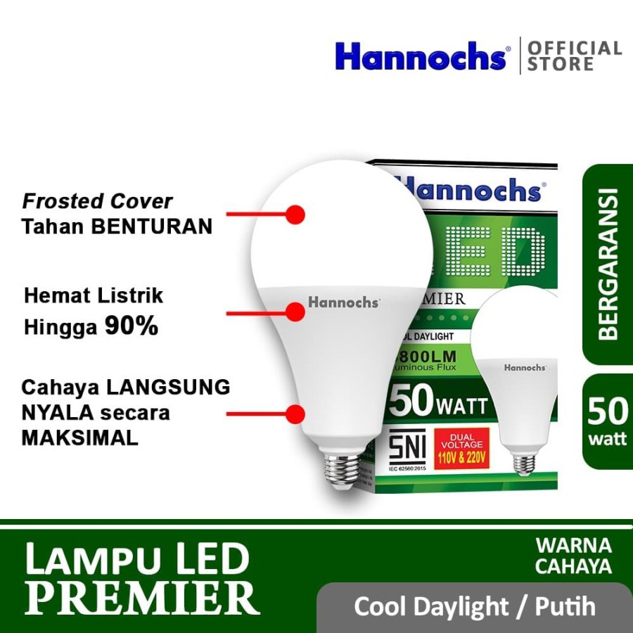 HANNOCHS PREMIER 50 WATT - Bola Lampu LED E27 50 Watt - Garansi 1 Tahun