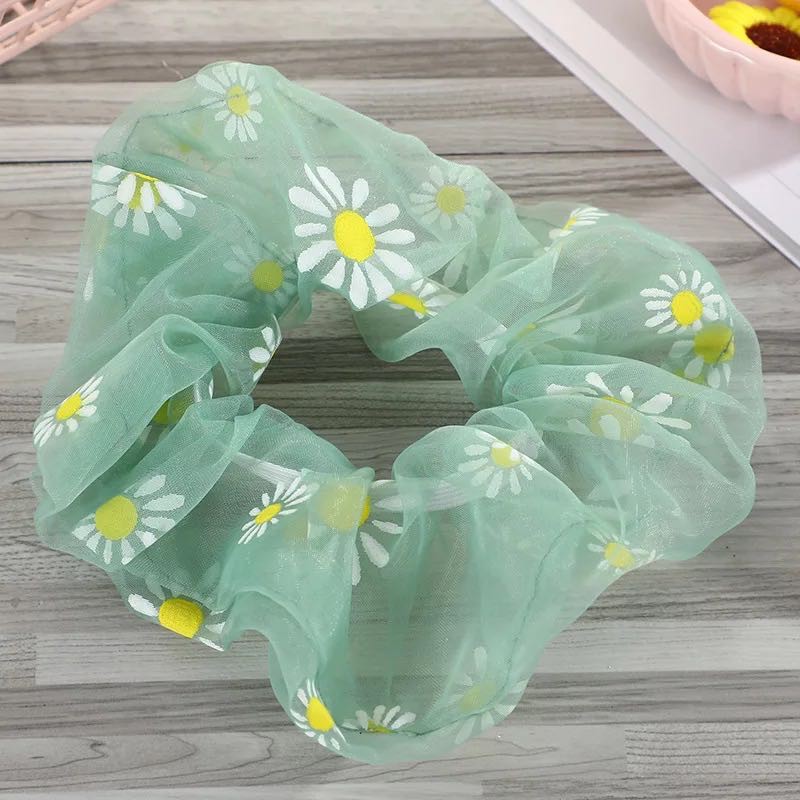 Ikat Rambut Elastis Aksen Bunga Daisy Bahan Mesh Gaya Korea Untuk Wanita/Scrunchie