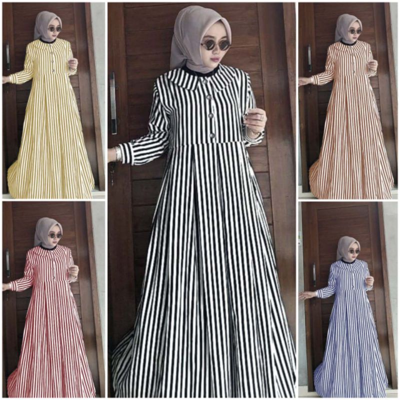 DRESS SALUR TERBARU MIDI DRESS GARIS GARIS DRESS SALUR VIRAL