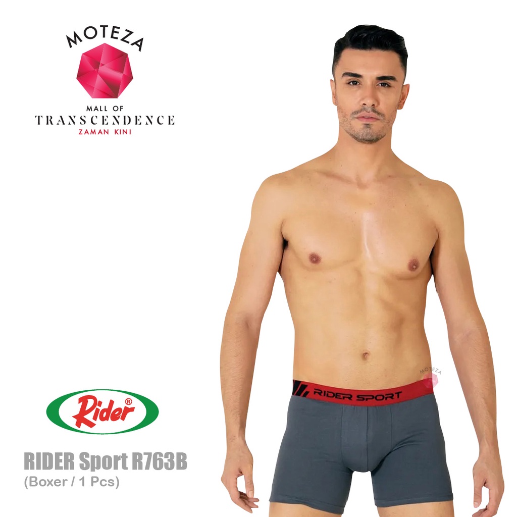 Celana Dalam Pria Boxer - RIDER Sport R763B R 763 - Hitam / Abu Polos