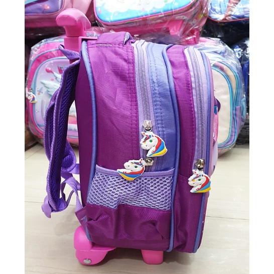 SALE TERMURAH Tas Roda Dorong Trolley Anak PEREMPUAN Sekolah TK KARAKTER PUTRI LILAC MAHKOTA 3D TIMBUL ( 13inch dan VALE 14inch )