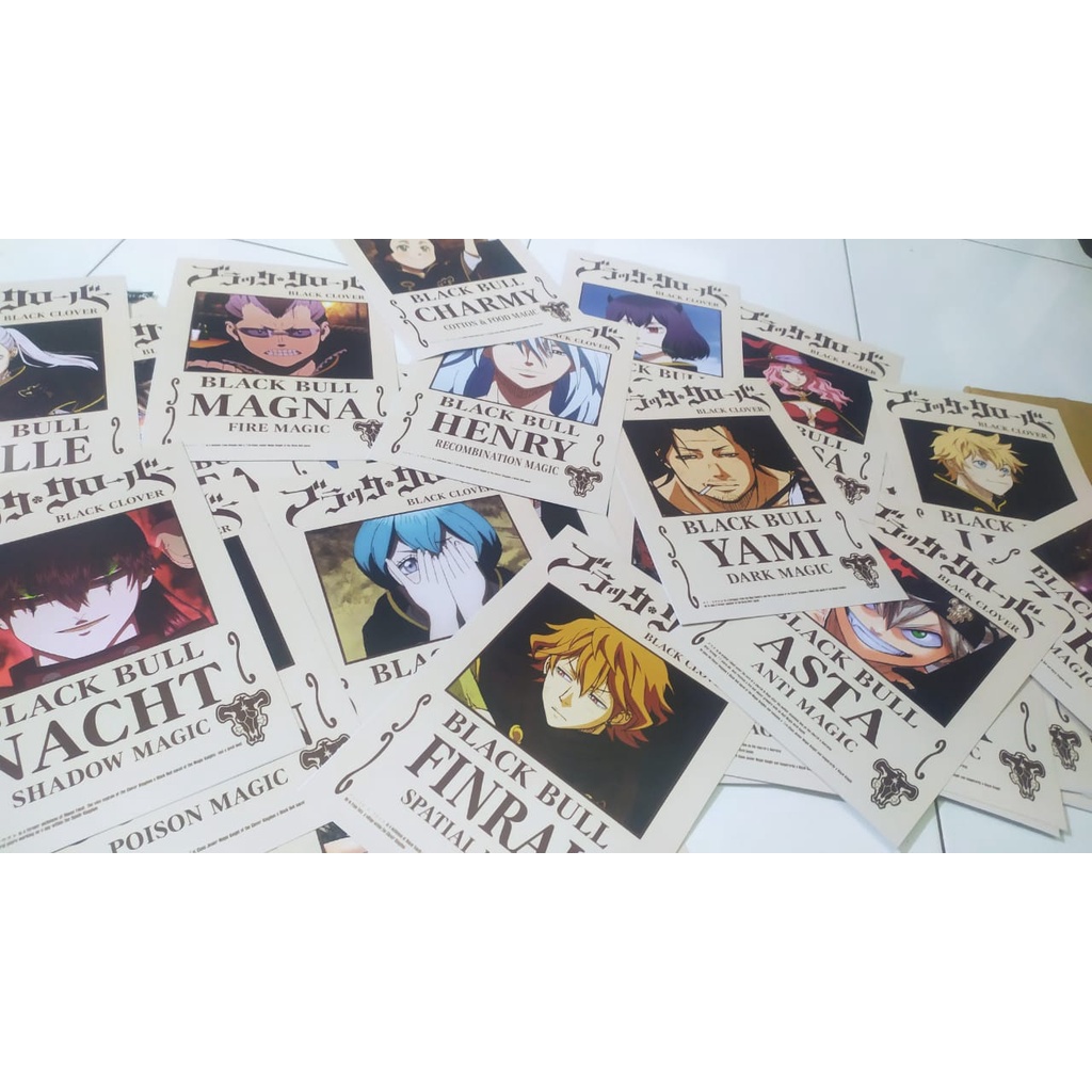 Poster Anime Black Clover - Black Bull - Poster Bounty Wanted Style 1 Set - Ukuran A5-1