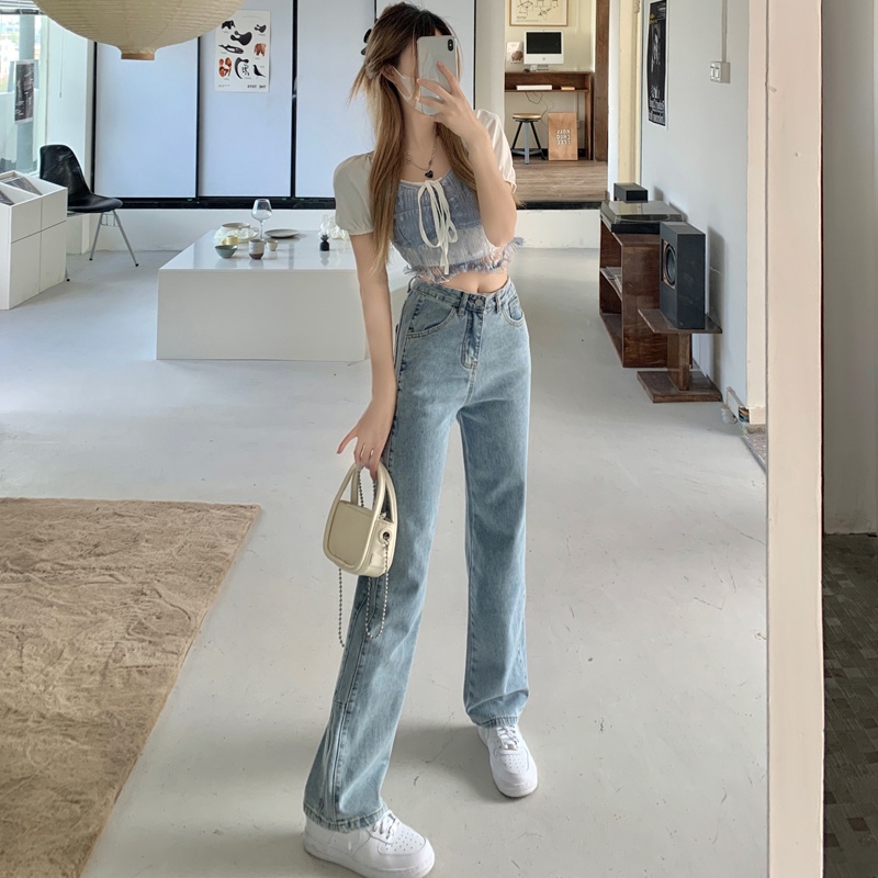 celana panjang wanita baru slim-fit high-waist straight-leg jeans