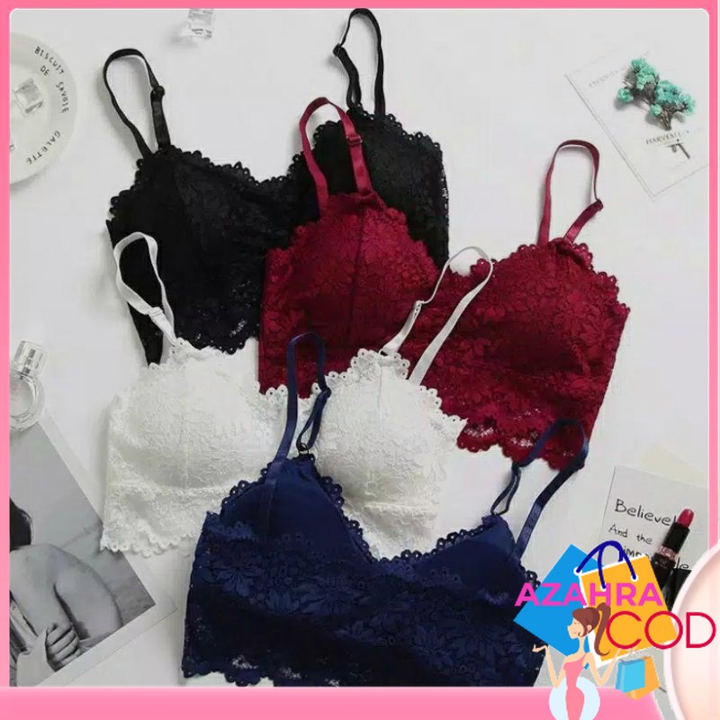 azahra Bra Brukat Bunga TANPA KAWAT /Bra Wanita BH Model Tanpa Kawat/BRA TANPA KAWAT RENDA IMPORT