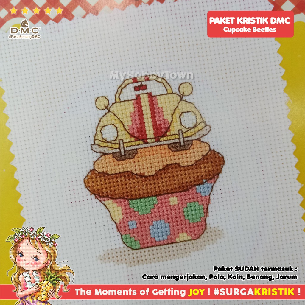 Paket Sulam Kristik TUVA Retro - Cupcake Beetles Mobil VW Vintage Car