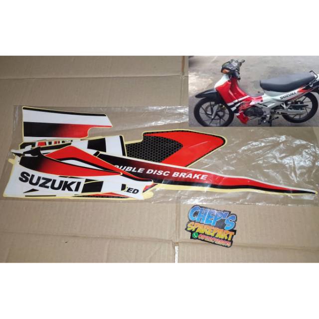 Striping satria 120 ru lumba merah putih