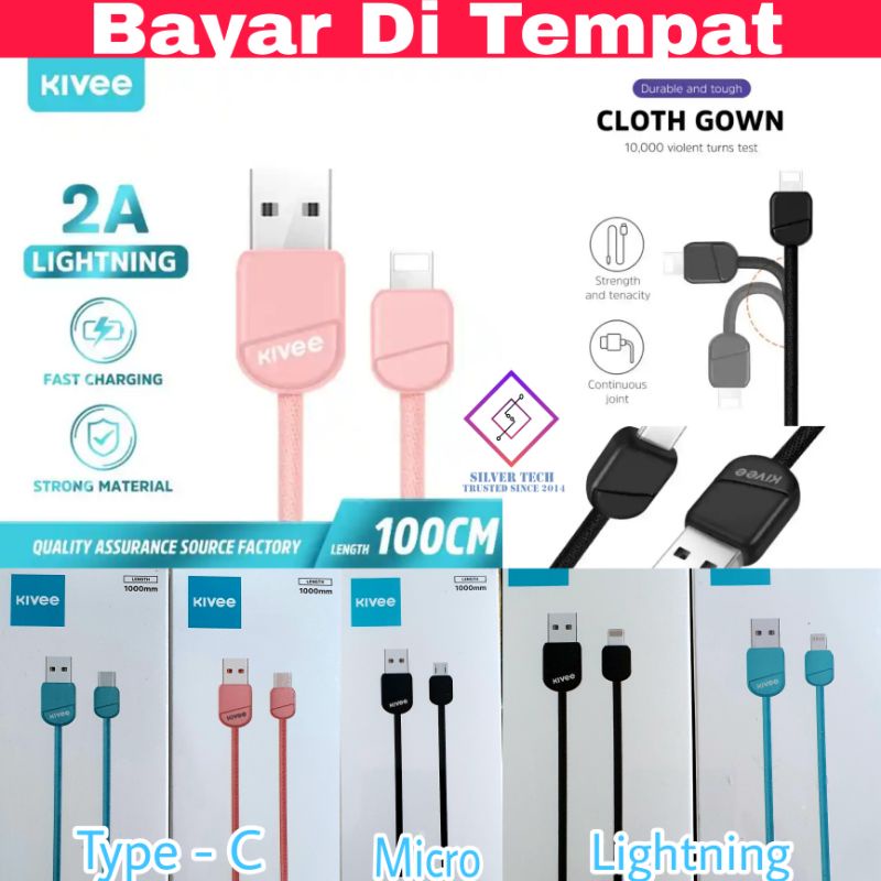 KIVEE Kabel Data Fast Charging Bahan Kain 100Cm Micro Type C Lighting Kabel Data Android dan Iphone