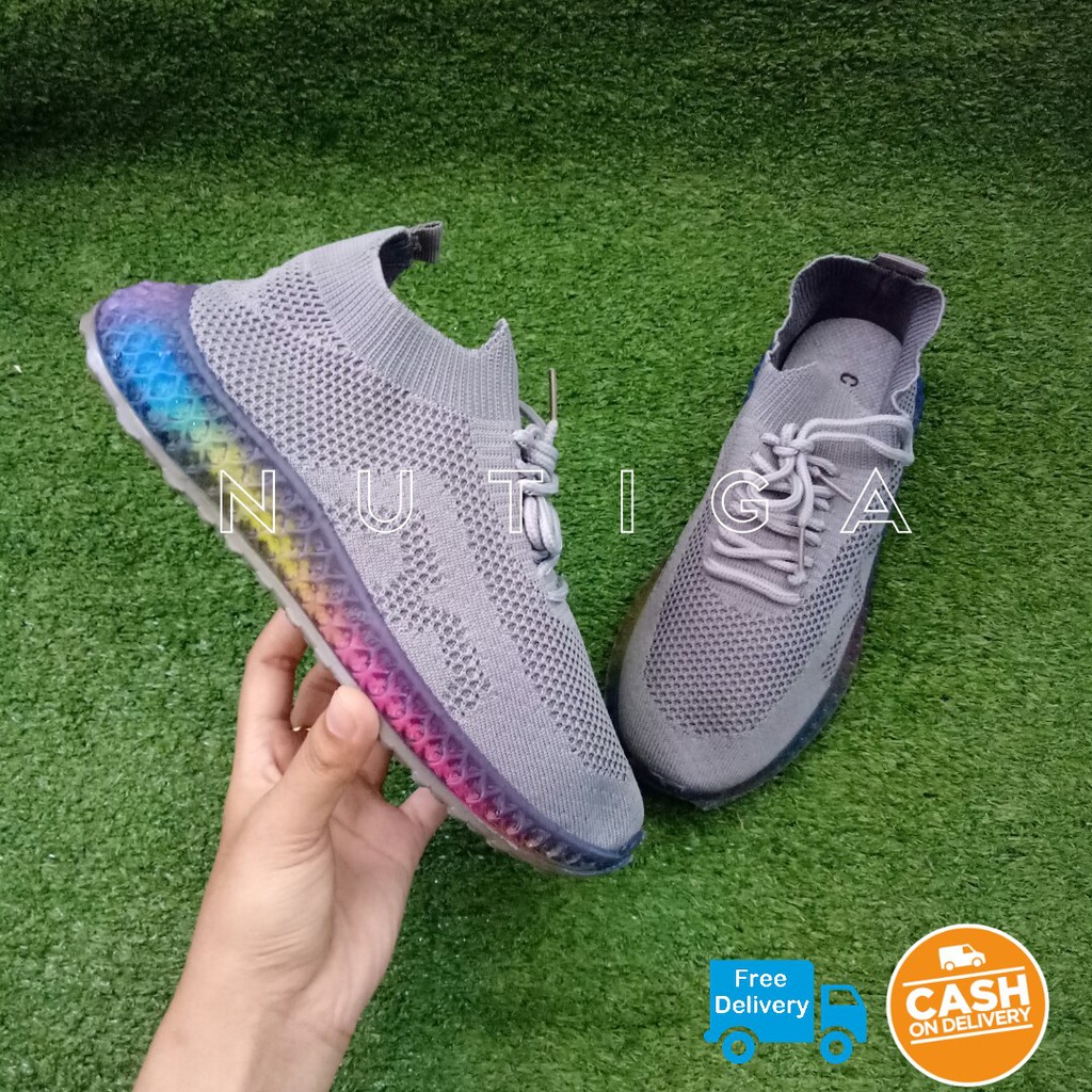Sepatu Wanita Sneakers Wanita - Kanialadiesoutfit - CityShoes Abu - Import Rajut Sol Pelangi