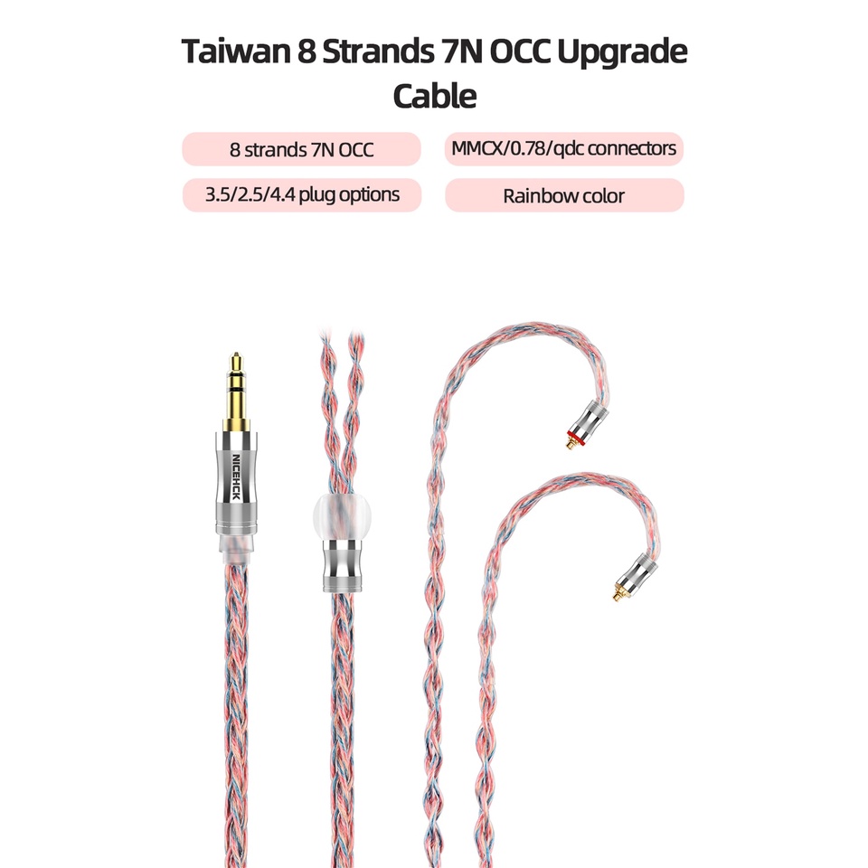 2022 NiceHCK Rainbow Taiwan 8 Strands 7N OCC Upgrade HIFI Earphone Cable 3.5//2.5//4.4mm MMCX//2Pin//QDC For DB1 ZAS AST KXXS Lofty EBX21