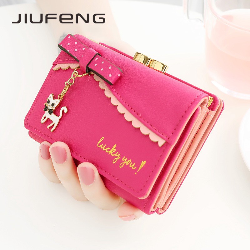 JIUFENG Dompet Wanita Korea Lucu Dompet Pendek untuk Wanita Mini Liontin Mahasiswa Dompet Kecil