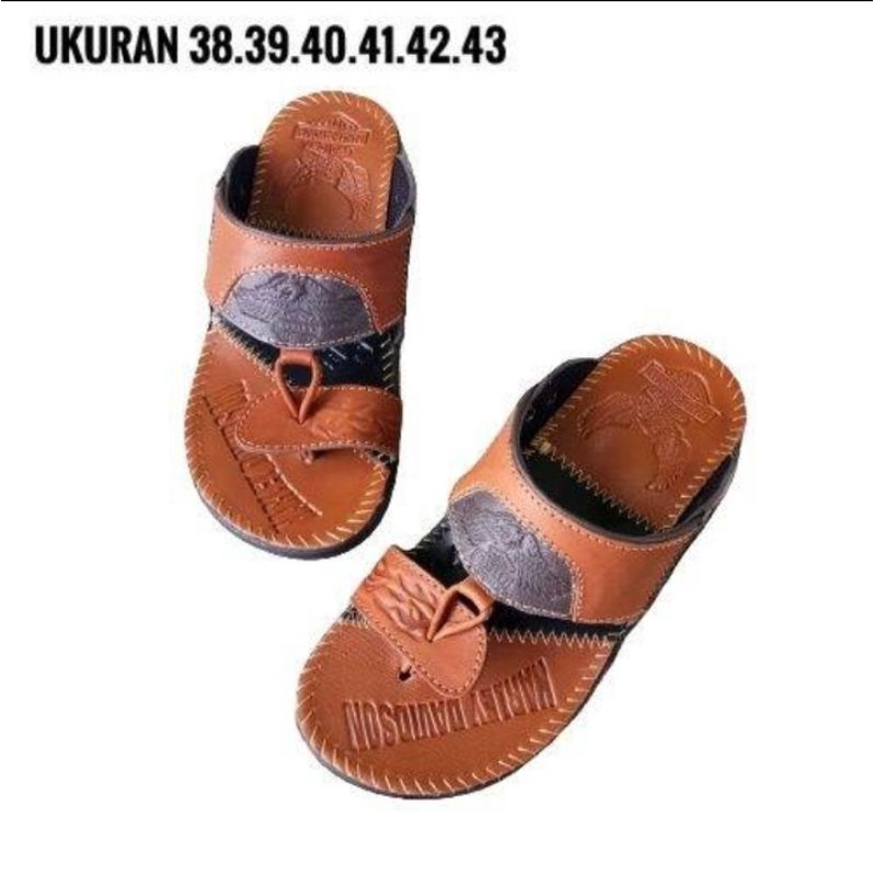 sandal kulit pria/ sandal jepit kulit/ sandal kulit Harley Davidson/ sandal kulit jepit jempol