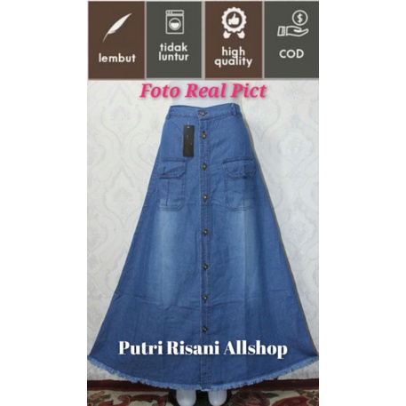 Rok Panjang Wanita - Rok Model A Cargo Kancing Dan Rok Motip Tempel - Soft Jeans BB ± 40-60 Kg-Rok A Cargo Kancing