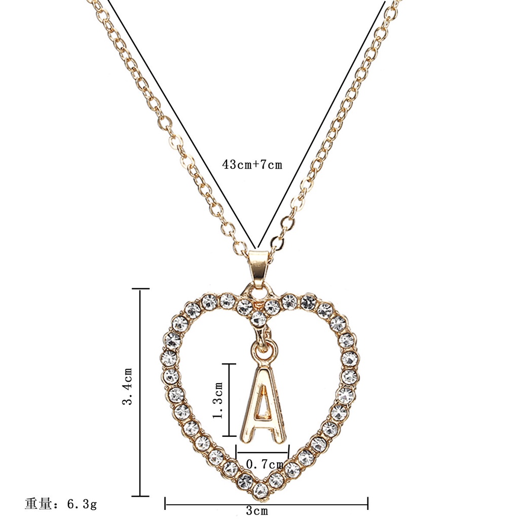 Kalung Rantai Klavikula Desain Hati Peach Aksen Berlian | Kalung Desain Tulisan Love | Kalung Bahan Stainless Steel | Aksesoris Wanita