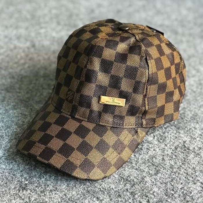 Topi Leather Kulit LV Damier Chess Unisex Pria Wanita Import - Hitam Berkualitas