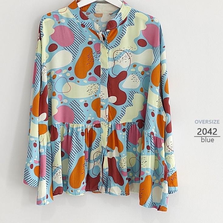 LANGSUNG ATC.. BAJU ATASAN KEMEJA WANITA JUMBO BIGSIZE PEPLUM LD 135cm XXXL KOREAN STYLE OVERSIZE 20