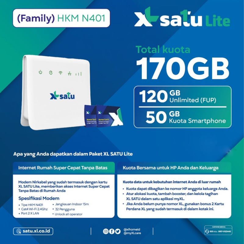 Mifi Modem Wifi HKM N401 XL Satu Family Unlock Free Kuota 170GB