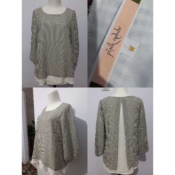 preloved pl blouse hitam putih kotak