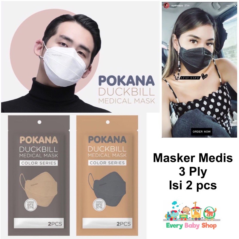 POKANA MASKER MEDIS DUCKBILL 3 PLY MEDICAL MASK DEWASA / ADULT Sachet isi 2 pcs Earloop BFE 97%