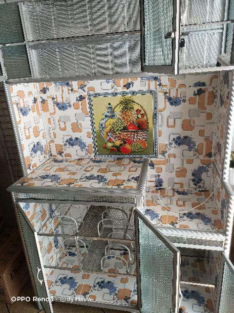Rak Piring Lemari Dapur Box Kaca Keramik 3 Pintu Pipa Besar
