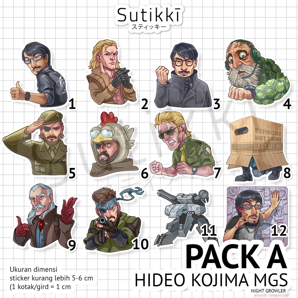 Sutikki | Sticker Pack Hideo Kojima Metal Gear Solid Konami Stiker Laptop Vinyl | Video Game