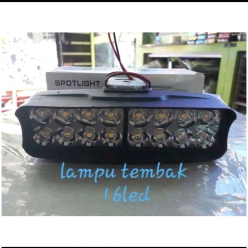 Lampu tembak sorot LED 16 mata cree work light DC 9 -15 volt 16 Watt 2400 Lm cahaya putih universal semua motor