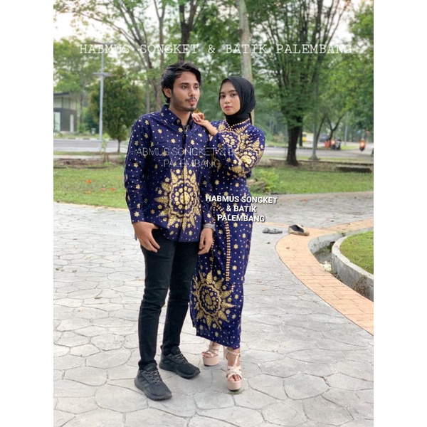 COUPLE SETELAN BATIK SONGKET PALEMBANG MATAHARI NAVY