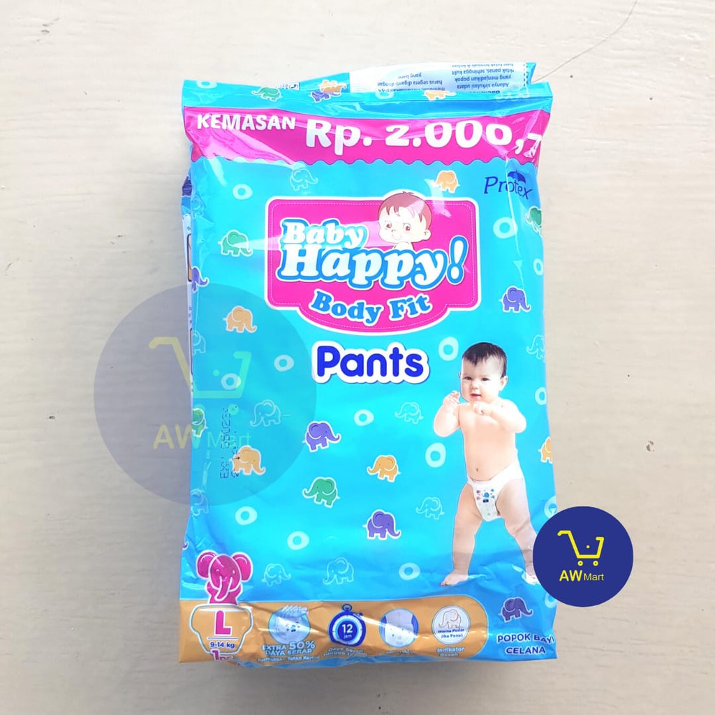 POPOK BAYI BABY HAPPY XL &amp; L SACHET ECER Rp 2.500 &amp; ECER RP 2.000 - SIZE XL &amp; SIZE L (DARI PABRIK LANGSUNG) - BABY HAPPY BODY FIT