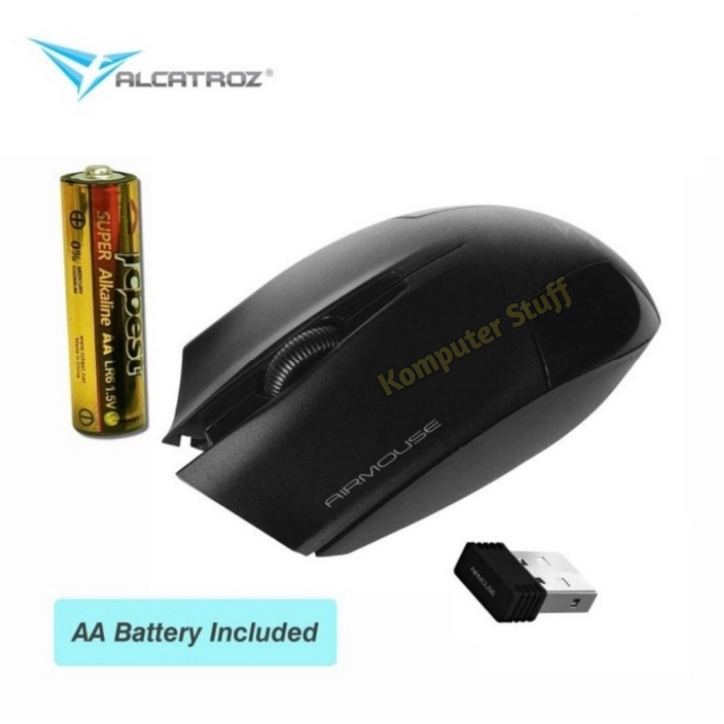 Mouse Wireless Alcatroz Airmouse 1000CPI USB Receiver 2.4Ghz Siap Pakai Free Batrai