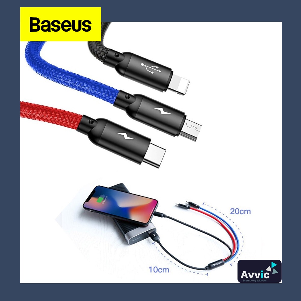 BASEUS KABEL DATA PRIMARY COLORS 3IN1 MICRO+LIGHTNING+TYPE-C 3.5A 1.2M