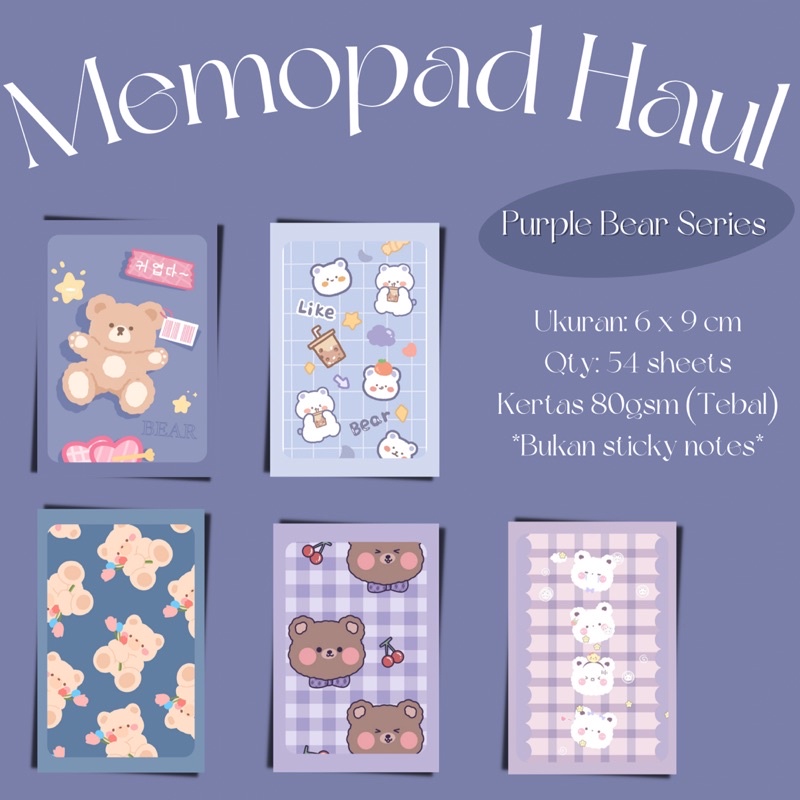 

[NEW]❤️ MEMOPAD Haul _ Purple Cute Bear / Memo Notes / Aesthetic MemoPad