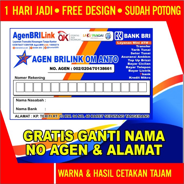 

Bergaransi Kartu Nama Agen Brilink,Bni Agen,Mandiri,Bca,Bukopin Berhadiah Terbatas