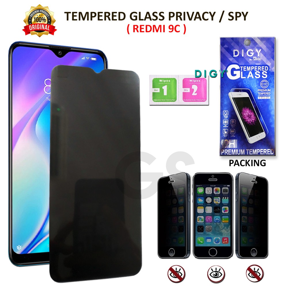 Tempered Glass Anti SPY REDMI 4A 6 PRO 7A 8 8A 9T 9C NOTE 5 NOTE 6 Anti Gores Kaca Full Hitam