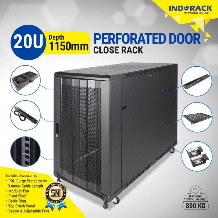 INDORACK Standing Close Rack 20U Perforated Door IR11520P Depth 1150mm